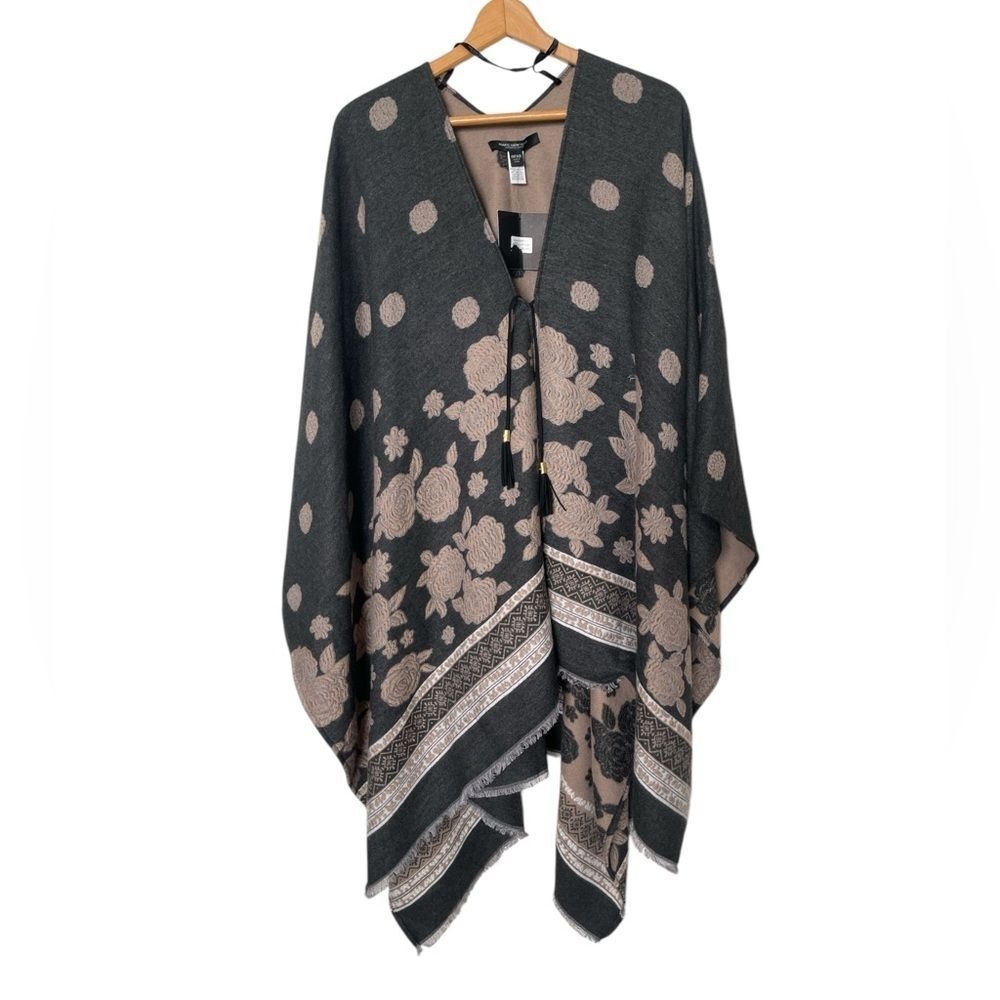 Marc New York Poncho Womens One Size Floral Polka Dot Charcoal Gray NEW